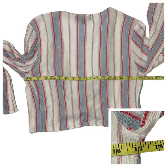 Lulus Pippi Pink Striped Tie-Front Bell Sleeve Top - Medium - Picture 5 of 13